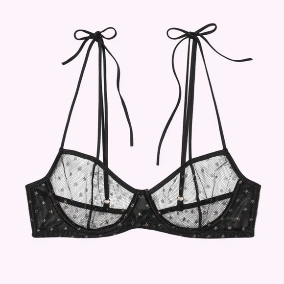 Le Petit Trou mesh tie polka dot black bra Women’s size medium m - Picture 1 of 6
